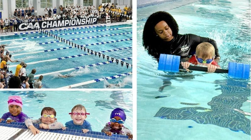 Clockwise from top left: CAA Championship meet, WVA swim, Children of all ages enjoy the pool